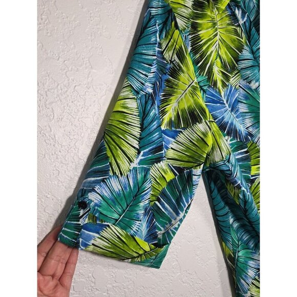 Catherines Blue Green Leaf Print Stretch Button Down size 2xWP - Picture 2 of 5